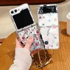 Flowers Phone Case For Samsung Galaxy Z Flip6 Flip5 Flip4 Shockproof Strap Cover