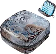 Period Bag,Sanitary Napkin Storage Bag,Winter Forest Tree Elk,Tampon Holder for Purse
