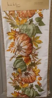 NICOLE MILLER PUMPKINS LEAVES GOLD GLITTER JUTE LOOPED 16" x 72" TABLE RUNNER