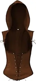 [VISINE] FURPHI Women’s Steampunk Underbust Corset Vest with Hood Lace Up Sleeveless Pirate Gothic Costume Top