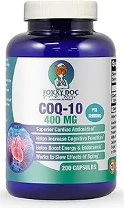 CoQ10 - Co-Enzyme Q10-400 mg per 2 Caps Serving - 200 Veg. Caps - Excellent Price - Non-GMO - 100 Day Supply Heart & Brain & Cell Supplement by Foxxy Doc
