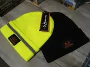 2 Realtree Logo Brand Knit Caps Hunting Hats OSFM Chartreuse & Black