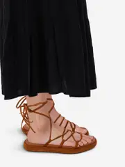 Brown Suede Gladiator Wrap Sandals