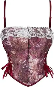 [Generic] Women's Steampunk Corset Double Halter Burgundy Women's Bustier Court Shaper Top