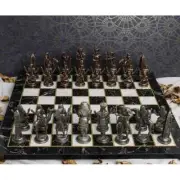 Wooden Chess Board Set – Pharaoh Theme – Bronze Metal Pieces – Handmade