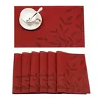 Woven Vinyl Placemats Set of 8 Red Leaf Pattern Wipeable Place Mats for Dinin...