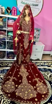 Asra Somali Bridal Dirac Set Velvet-Maroon