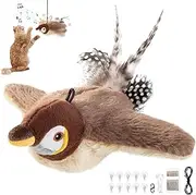 SlowTon Interactive Cat Toys Rechargeable - Touch Activated Flapping Sparrow Catnip Toys with Lifelike Chirping - Plush Bird Toy with Rope and Hooks for Indoor Kitten Kitty Exercise