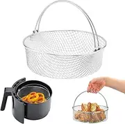 Air Fryer Basket, 8Qt Air Fryer Replacement Accessory Mesh Basket with Handle, 18/8 Round Stainles Steel Steamer Basket for Air Fryer, Instant Pot, Oven, Steamer Basket, Household Frying Food Basket