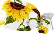 [YTYVAGT] 2-Pc,Gourd-Shaped Working Cap,Fisherman Hat with Buttons and Cotton Sweatband,Floral Sunflower Pattern