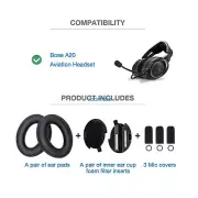 Ear Pads for Bose A20 Aviation Headset Comfort Leather, Foam Filter, 3 Mic Muffs