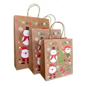 Kraft Vintage Christmas Bag with Handles - Elf, Santa & Snowman