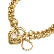 18ct Heavy Yellow Gold Plated Euro Chain Bracelet with a Filigree Locket Featuring a Simulated Diamond - USA Made