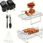 Air Fryer Baking Rack Metal Square Oven Grill Rack Airfryer Accessories+ Skewers