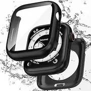 [Zumyzu] 2 in 1 Waterproof Case Compatible with Apple Watch 41mm Series 9/8/7 with Tempered Glass Screen Protector, Full Coverage Bumper Cover for iWatch Case 41mm Black