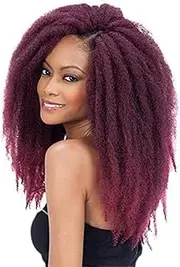 Wig braid kinky curly crochet hair synthetic fiber (Wine red, 18inch)