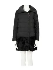 Black Long Line Fur Hem Puffer Coat