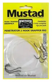1 x Packet of 3 Mustad Penetrator Snapper Rigs - 2 Hook Pre-Tied Snelled Rigs