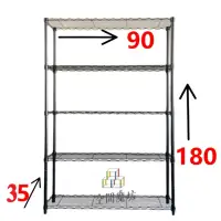 在飛比找momo購物網優惠-【空間魔坊】黑色五層鐵力士架 90x35x180cm 359