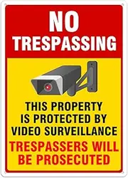 No Tresspassing Sign - Trespassers Will Be Prosecuted Signs, Private Property Video Surveillance Warning Sign Outdoor Use Weatherproof (8x12inch)