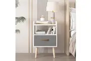 Advwin Bedside Table Fabric Drawer 60cm White