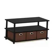 Turn-N-Tube Coffee Table, 31.22D x 15.5W x 15.8H in Black Oak/Black/Brown 3 Bin
