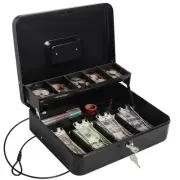 Cash Box Money Tray & Lock Large Money Box 5 Compartments 4 Spring-Loaded Black