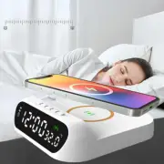 3in1 Digital LED Desk Alarm Clock Thermometer with Fast Wireless Charger Station