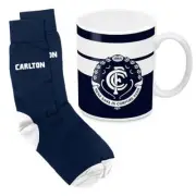 125210 CARLTON BLUES AFL CERAMIC 330ML COFFEE MUG + JACQUARD KNIT SOCKS 7-11