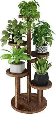 5 Tiered Wood Plant Stand for Indoor Plants Tall Plant Shelf Corner Display Rack