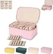 [Generic] Familiarn Travel Jewelry Box with Small Pouches, Portable PU Leather Jewelry Organizer Box with 12 Small Pouches, Large trinket container, For Womens Earring, Necklace, Rings, Bracelets (pink)