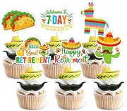 JOYMEMO 36Pcs Taco Bout Retirement Cupcake Toppers, Mexican Fiesta Happy Retirement Party Decorations, New Adventure Begins Welcome To 7 Day Weekends Cake Decorations Supplies