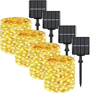 Extra-Long 288FT Solar Fairy String Lights, 4-Pack Each 72FT 200 LED Outdoor Twinkle Lights Waterproof, 8 Lighting Modes, Warm White Copper Wire Lights for Deck Backyard Tree Garden Fence Pool Party
