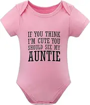 [WOOYONGING] If You Think I'm Cute You Should See My Auntie Baby Onesie Girls Short Sleeve Baby Girl Zipper Onesie White Cute B