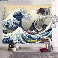 在飛比找蝦皮購物優惠-🍭爆款背景布【台出】 日式浮世繪神奈川沖浪掛布掛毯海浪壁毯客