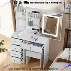 Modern Makeup Vanity Table Set with LED Mirror 6 Drawers Stool Dressing Table