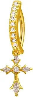 Niaspi 14G CZ Cross Heart Clicker Belly Button Rings for Women Dangling 316L Surgical Steel Belly Navel Rings Golden D-Shaped Reverse Belly Barbell Rings Hypoallergenic Body Piercing Jewelry