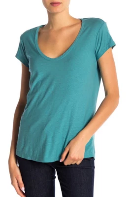 James Perse Deep U-Neck Cotton/Modal Tee Cerulean NWT $95