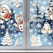 2024 Christmas Window Clings, XBOGO 9 Sheets Christmas Window Stickers Snowflakes Reindeer Santa Claus Static Clings for Christmas Window Descoration (White)