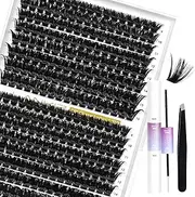 LANKIZ Lash Clusters Kit, 100D Lash Extension Kit, 272pcs Individual Lashes with Lash Bond & Seal, 9-16mm Mix Length DIY Eyelash Extension Kit for Beginners, Dramatic Volume Wispy Lash Kit at Home