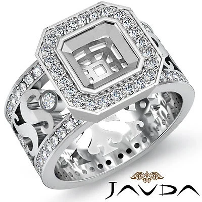 Diamond Engagement Halo Setting Ring Asscher Semi Mount 18k White Gold 1.3Ct