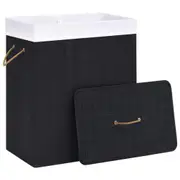 Bamboo Laundry Basket Hamper Lid Removable Liner Dirty Clothes Storage Bin Black