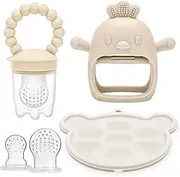 MISSLILI Silicone Baby Food Fruit Feeder & Mini Freezer Nibble Tray, Breastmilk Popsicle Molds for Baby Cooling Relief, BPA Free Safe Infant Self Feeding, Baby Teething Toys for Boys and Girls Teether