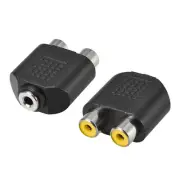 3.5mm Female to 2 RCA Female Connector Splitter Adapter Coupler Black 2Pcs