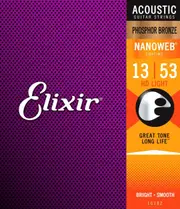 Elixir 16182 NANOWEB Phosphor Bronze Acoustic Guitar Strings HD Light 13-53