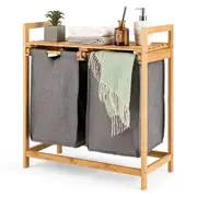 Laundry Baskets Hamper Bamboo Shelf w/ 2 Sliding Washing Clothes Bags