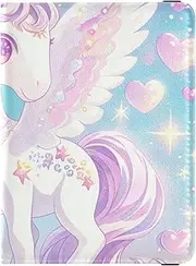 [Amooorous] Cute Cartoon unicorns Glitter Hearts Leather decorative Passport and Vaccine Card Holder Combo Vaccine Case Protector Cover Passport Holder Combo with Vaccine Card Slot Ultra Slim, cute cartoon
