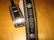 CUSTOM MADE LEATHER GUITAR BLACK WITH (YOUR NAME) 3'' WIDE SILVER STAR CONCHOS