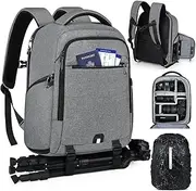 Camera Backpack Camera Bag for Photographers DSLR SLR Mirrorless Camera Cases with Waterproof Rain Cover & Laptop Compartment Fits 14 Inch Laptop,Anti Theft Travel Photography Backpack,Grey