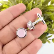 Rose Chalcedony Gemstone 925 Solid Silver Handmade Men's Jewelry Cufflinks 0.51"